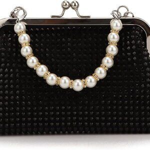 Women Rhinestone Pearl Chain Clutch Shoulder Bag Crossbody Party Bag